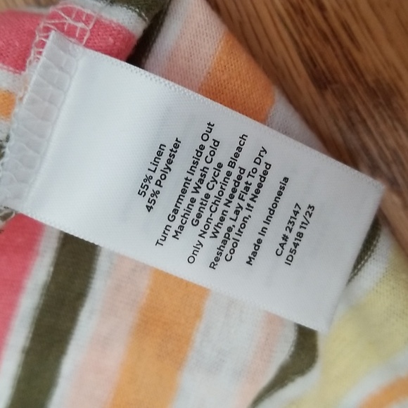 (L) Talbots Striped Colorful V Neck Linen Classic Contemporary Casual Comfort - Picture 7 of 10